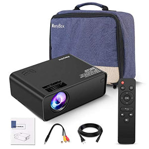 ManyBox Mini Projector, 4500 LUX Portable Video Projector with 45000 Hrs LED Lamp Life, Full HD 1080P Supported, Compatible with TV PS4, HDMI, VGA, TF, AV and USB-2020 Upgraded Version