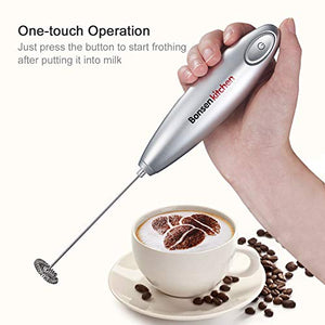 Bonsenkitchen | Electric Milk Frother, Automatic Milk Foam Maker, Stainless Steel Whisk, Battery Operated