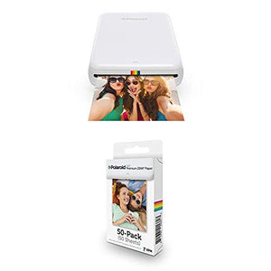 Polaroid ZIP Wireless Mobile Photo Mini Printer (White) with Polaroid 2x3ʺ Premium ZINK Zero Photo Paper 50-Pack