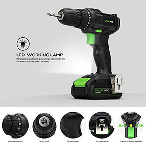 GALAX PRO 20V Cordless Drill Driver with Work Light, Max Torque 20N.m, 3/8 Inch Keyless Chuck, 19+1 Position, Single Speed 0-600RPM, 1.3Ah Battery and Charger Included