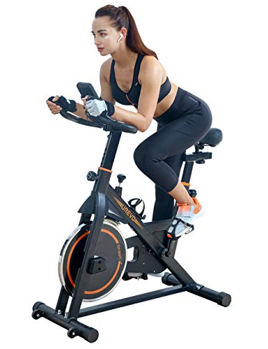 UREVO Indoor Exercise Cycling Bike Stationary Cycle Bike with Comfortable Seat Cushion and Floor Mat