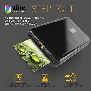 Zink Kodak Step Printer | ZINK Zero Ink Technology Wireless Mobile Photo Printer for Any Bluetooth or NFC Smart Device (Black) Sticker Edition, 2x3 (RODMP20KIT9B)