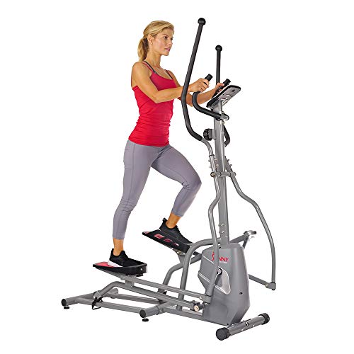 Sunny Health & Fitness Magnetic Elliptical Trainer Machine w/ Tablet Holder, LCD Monitor, 220 LB Max Weight and Pulse Monitor - SF-E3810,Gray
