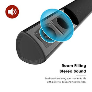 Soundbar, BESTISAN TV Sound Bar with Dual Bass Ports Wired and Wireless Bluetooth 5.0 Home Theater System (28 Inch, Enhanced Bass Technology, 3-Inch Drivers, Bass Adjustable, Wall Mountable, Dsp)