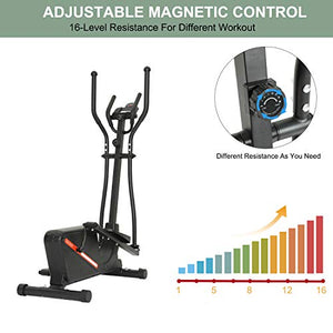 Kicode Magnetic Elliptical Machine Trainer for Home use, Cardio Fitness Equipment with Digital Monitor and 16 Level Adjustable Magnetic Resistance
