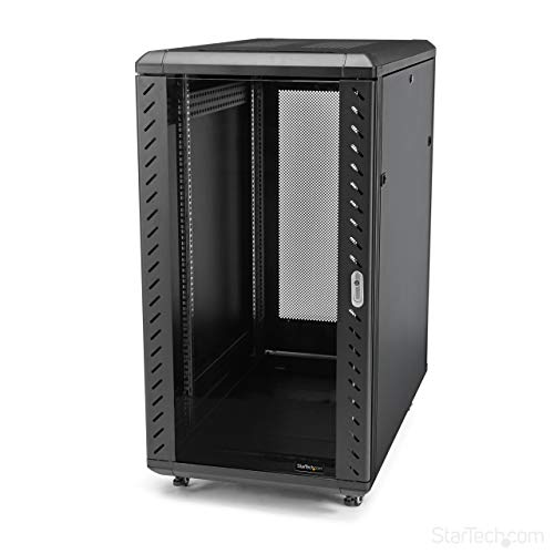 StarTech.com 22U Server Rack Cabinet on Wheels - 36 inch Adjustable Depth - Portable Network Equipment Enclosure (RK2236BKF),Black