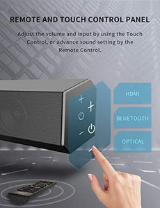 Sound Bar, TV Sound Bar with Subwoofer, 120W 2.1 Soundbar, Wired & Wireless Bluetooth 5.0 Speaker for TV, 34 Inch, HDMI/Optical/Aux/USB, Wall Mountable, Bass Adjustable Surround Sound for Home Theater