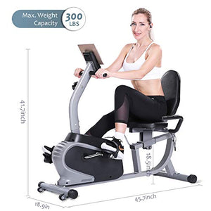 Maxkare Magnetic Recumbent Exercise Bike Indoor Stationary Bike with Adjustable Cushion Seat and Resistance,Pluse Monitor,Transport Wheels and Tablet Holder for Home Use