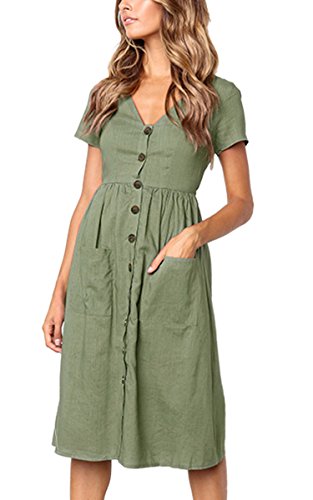 V Neck Button T Shirt Midi Skater Dress