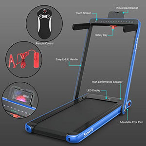 Goplus 2 in 1 Folding Treadmill with Dual Display, 2.25HP Under Desk Electric Pad Treadmill, Installation-Free, Bluetooth Speaker, Remote Control, Walking Jogging Machine for Home/Office Use