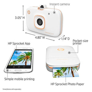 HP Sprocket 2-in-1 Portable Photo Printer & Instant Camera Bundle with 8GB MicroSD Card and ZINK Photo Paper – White (5MS95A)