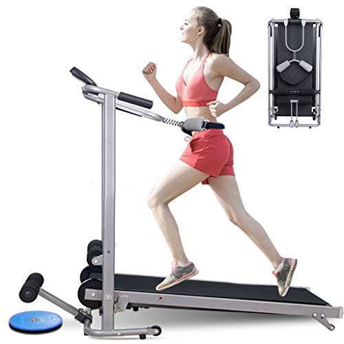 4-in-1 Folding Treadmill, Under Desk Mechanical Treadmill, LED Display Double Folding Shock Walking Jogging Running, Supine, Twisting, Massage Treadmill Machine for Home Office Use