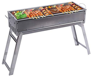 LELEKEY Portable Charcoal Grill, Foldable Stainless Steel BBQ Grill, Flat Top Hibachi Grill for Indoor Patio Backyard Outdoor Barbecue Kabab Griller Cooking Camping Picnics,Perfect for 6-8 People