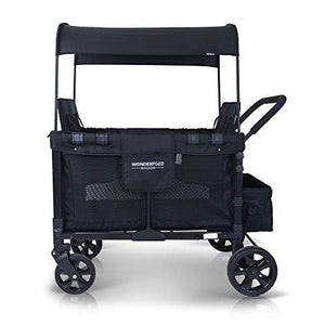 WONDERFOLD W4 4 Seater Multi-Function Quad Stroller Wagon with Removable Raised Seats and Slidable Canopy