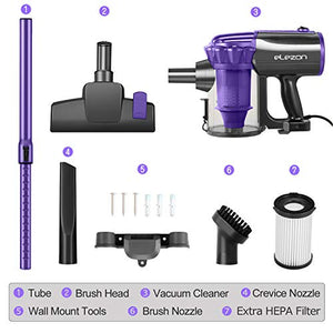 elezon E600 Vacuum Cleaner, 17KPa Powerful Suction Stick and Handheld 2 in 1 Bagless Lightweight Vacuum Cleaner with 2 HEPA Filters 23ft Corded, Purple