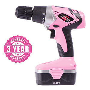 Pink Power Drill PP182 18V Cordless Electric Drill Driver Set for Women - Tool Case, 18 Volt Drill, Charger and 2 Batteries