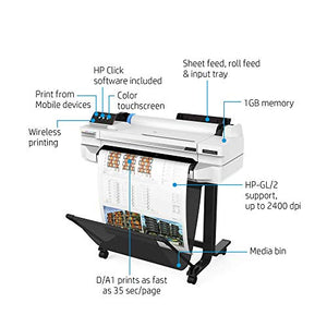 HP DesignJet T525 Large Format Wireless Plotter Printer - 24", with Mobile Printing (5ZY59A)