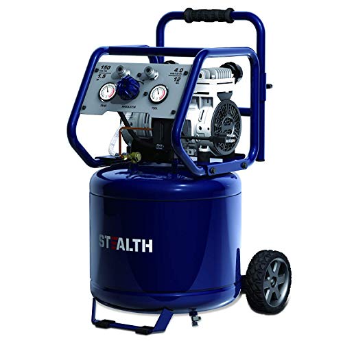 STEALTH Air Compressor, Oil-Free, Ultra Quiet 1.5HP 12 Gallon Electric Air Compressor 4 CFM @ 90 PSI with Large Rubber Wheels, Blue-SAQ-11215