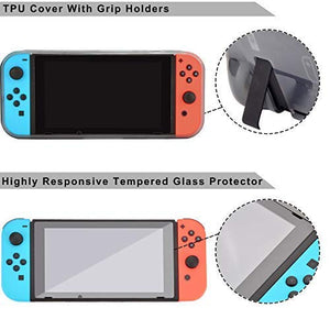 Accessories Kit for Nintendo Switch Games Bundle Wheel Grip Caps Carrying Case Screen Protector Controller (17 In 1)