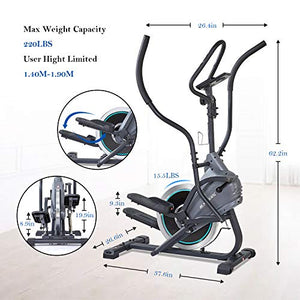 MaxKare Elliptical Climber Exercise Trainer Machines Cardio Stepping Training Magnetic Flywheel 3PCS Crank LCD Monitor 220 LBS Max Weight for Home Indoor Use