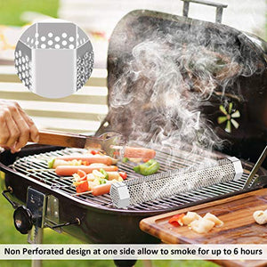 NEARPOW Pellet Smoker Tube, 6 Hours of Billowing Smoke, 2 Caps and Non-perforated at One Side, Portable Cold Hot Smoking Tube, 12'' Wood Pellet Barbecue Tube Smoker Hexagonal for Any Grill or Smoker