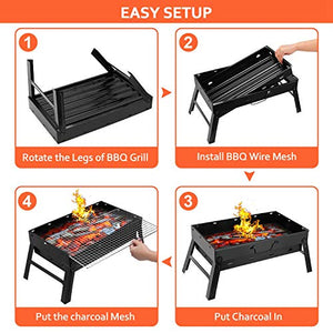 Portable Charcoal Grill, TeqHome Foldable Barbecue Grill Small BBQ Grill for Outdoor, Backyard, Camping, 17 x 10 x 11 inch