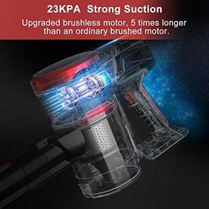 MOOSOO Cordless Vacuum Cleaner, 23Kpa Stick Handheld Vacuum with Brushless Motor Multi-attachments Detachable Battery Extension Wand Ultra-Quiet K17