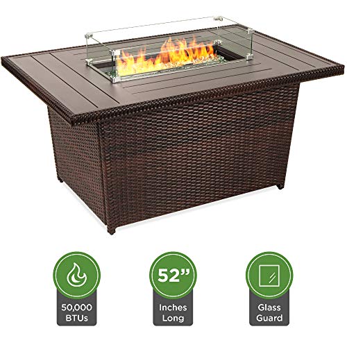 Best Choice Products | 52-Inch Outdoor Wicker Propane Fire Pit Table, 50,000 BTU, Glass Wind Guard, Tank Holder, Brown