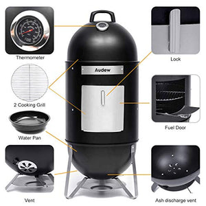 Audew Charcoal Smoker Grill Outdoor, 18'' Smokey Mountain Cooker Meat Smoker with Heat Control/ 2 Cooking Racks for BBQ Outdoor Picnic Camping