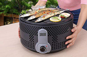 Charcoal Grill, Portable Charcoal Grill, Iron Grill Plate Prevent Dripping Fat, Removable Fan for Ignite Charcoal Quickly & Heat Control, Lid with Observation Port, for Garden Camping Picnic or Indoor