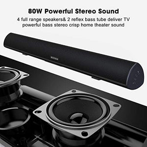 Sound Bar, Bestisan 80W Home Theater Soundbar System with IR Remote Function, Wired and Wireless Bluetooth 5.0 Audio Speaker (Treble/Bass Adjustable,34-Inch, 2019 Beef Up Version)