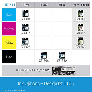 HP DesignJet T125 Large Format Compact Wireless Plotter Printer - 24", with Mobile Printing (5ZY57A)