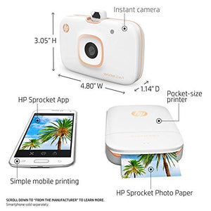 HP Sprocket 2-in-1 Portable Photo Printer & Instant Camera, print social media photos on 2x3" sticky-backed paper (2FB96A) (Renewed)