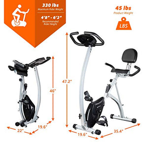 BCAN Folding Exercise Bike, Magnetic Upright Bicycle with Heart Rate, Speed, Distance, Calorie Monitor, 330LBS Support - Grey/Black 2020 Version