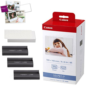 Canon SELPHY CP1300 Wireless Compact Photo Printer (Black) + Canon KP-108IN Color Ink Paper Set (Produces up to 108 of 4 x 6 Prints) + USB Printer Cable + HeroFiber Ultra Gentle Cleaning Cloth