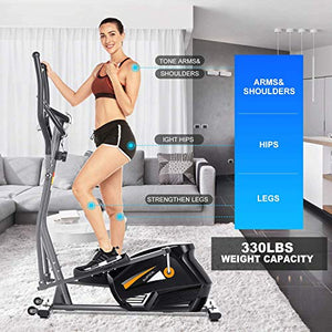 FUNMILY Elliptical Machine, Elliptical Trainer Exercise Machine for Home Use with LCD Monitor and Pulse Rate Grips Magnetic Smooth Quiet Driven