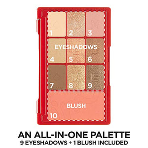 I'M MEME I'M Hidden Card Palette | Portable-sized 9 Colors Eyeshadow and 1 Blush Palette with Mirror | 003 Red | K-Beauty