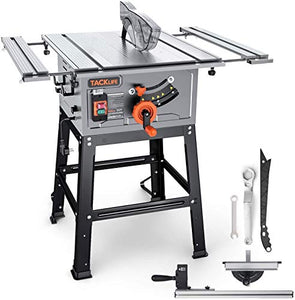 TACKLIFE 2000W Table Saw, Aluminum Expansion table with 24T Blade(4800 RPM), Miter Gauge, Push Bar and Rip Fence - MTS01A