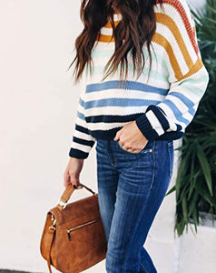 Crew Neck Color Block Knitted Pullover Sweater