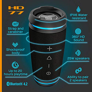 TREBLAB HD77 - Ultra Premium Bluetooth Speaker - Loud 360° HD Surround Sound, Wireless Dual Pairing, Best 25W Stereo, Loudest Bass, 20H Battery, IPX6 Waterproof, Sports Outdoor, Portable Blue Tooth