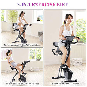 Exercise Bike Stationary Bike Foldable Magnetic Upright Recumbent Portable Fitness Cycle with Arm Resistance Bands Extra-large Adjustable Seat Pulse 3-in-1 Cycling Indoor Trainer for Home