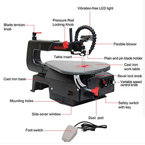 BUCKTOOL 16-inch Variable Speed Scroll Saw Pin or Pinless Blade with Pedal Switch Cast Iron Work Table