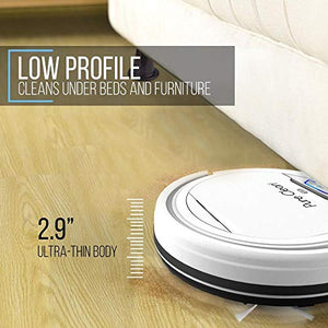 Pure Clean Robot Vacuum Cleaner - Upgraded Lithium Battery 90 Min Run Time - Automatic Bot Self Detects Stairs Pet Hair Allergies Friendly Robotic Home Cleaning for Carpet Hardwood Floor - PUCRC25 V1