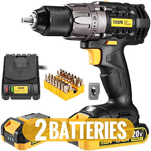 Cordless Drill, 20V Drill Driver 2x2000mAh Batteries, 530 In-lbs Torque, 24+1 Torque Setting, Fast Charger 2.0A, 2-Variable Speed, 33pcs Accessories, 1/2" Metal Keyless Chuck, Upgraded Version TECCPO