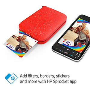 HP Sprocket 200 Portable Photo Printer | Instantly Print 2x3" Sticky-Backed Photos From Your Phone | Cherry Tomato (1AS90A)
