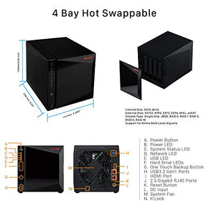 Asustor AS5304T | Gaming Inspired Network Attached Storage | 1.5GHz Quad-Core, Two 2.5GbE Port, 4GB RAM DDR4, 4GB eMMC Flash Memory | Personal Private Cloud (4 Bay Diskless NAS)