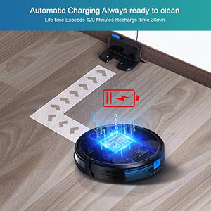 MOOSOO Robot Vacuum, Wi-Fi Connectivity, Easily Connects with Alexa or Google Assistant and Voice Control, Super Thin Robotic Vacuum Cleaner, 120Min Max Run Time, Automatic Self-Charging Vacuum MT-710