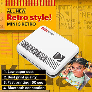 Kodak Mini 3 Square Retro Portable Printer - Social Media Photo Instant Printer – Premium App Compatible with iOS & Android – Wireless Connection – 3 x 3-inch Real Photo - 4PASS Technology