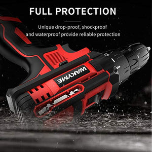 Cordless Drill Driver Kit with 2 Batteries, WAKYME 12.6V Power Drill 30Nm 18+3 Clutch, 3/8" Keyless Chuck, Variable Speed & Built-in LED Electric Screw Driver for Drilling Wall, Bricks, Wood, Metal