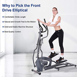 MaxKare Elliptical Machine Trainer Magnetic Elliptical Exercise Machine Front Flywheel Driven for Home use with 8-Level Resistance LCD Monitor Pulse Smooth Quiet